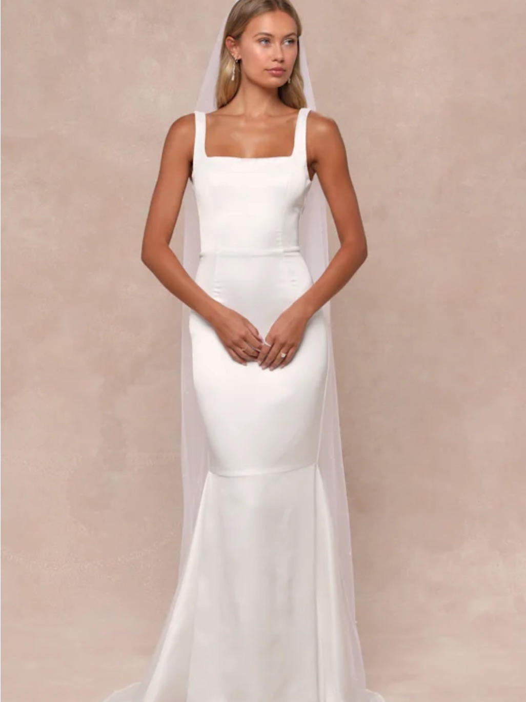 Lulu's White Square-Neck Mermaid Wedding Dress